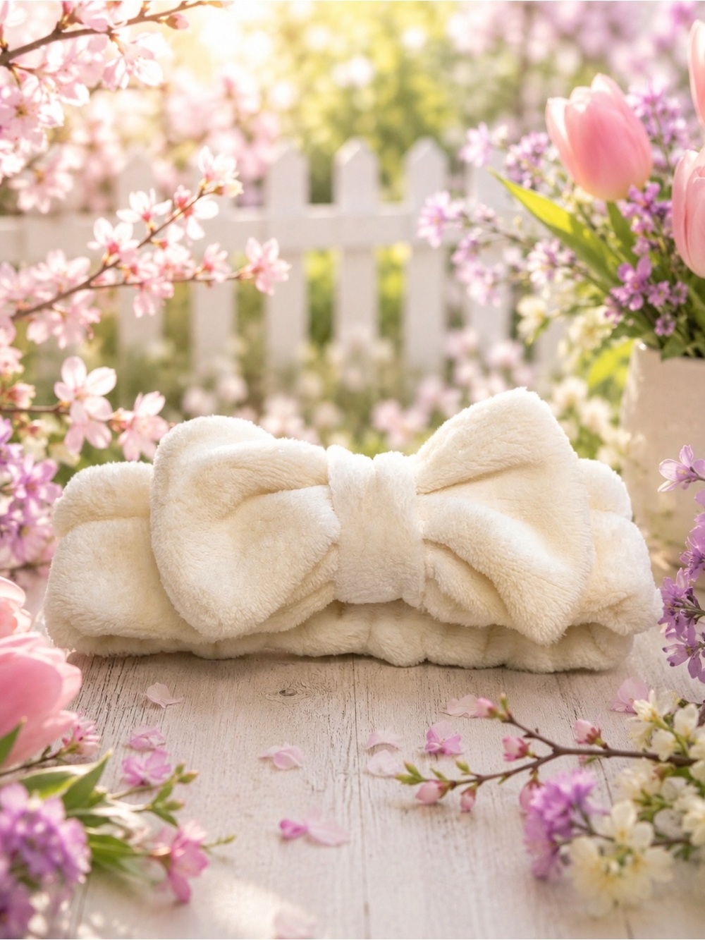 Plush Cream Bow Spa Headband